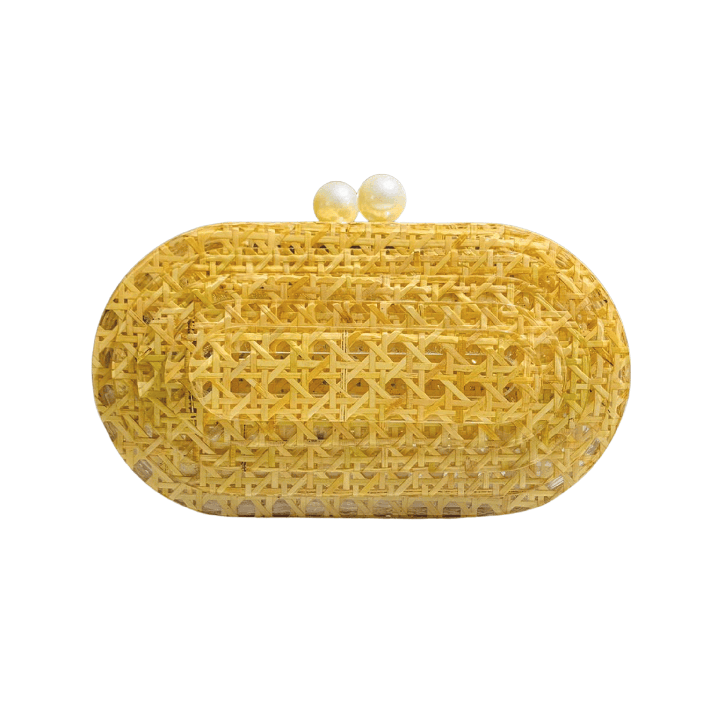 Round Rattan Handbag with Pearl Clasp