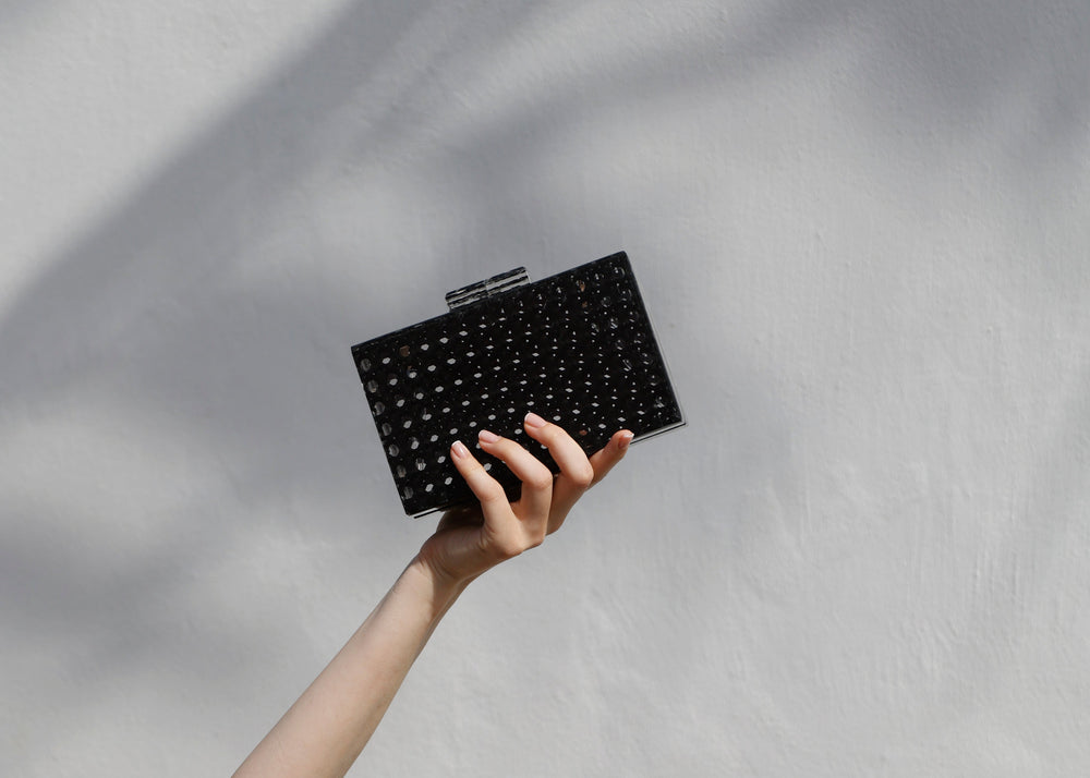 Black Rattan Acrylic Clutch
