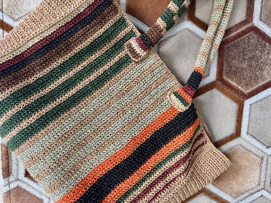 Multicolored striped raffia tote bag