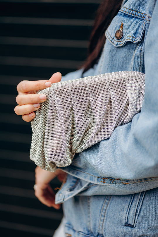 Crystal Embellished Handbag With Detachable Chain