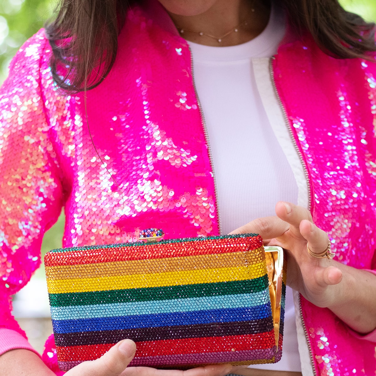 Personalized Rainbow Embellished Crystal Charlie Clutch